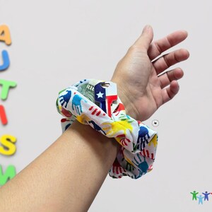 Autism Hi Five Hands Hair Scrunchies, Hair Ties with optional zipper pocket