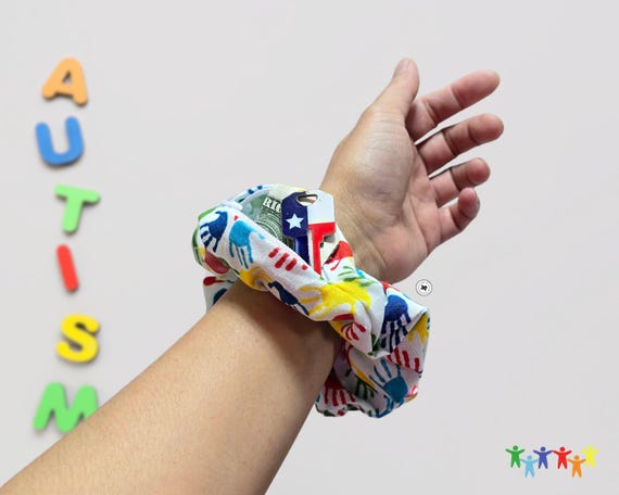 Autism Hi Five Hands Hair Scrunchies, Hair Ties with optional zipper pocket