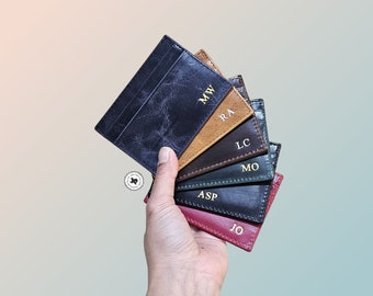 Personalized Patina Leather Card Holder | Minimalist Slim Wallet | Christmas Gift for Him