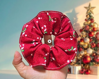 Christmas Candy Cane Hair Scrunchie | Handmade Cotton Holiday Accessory