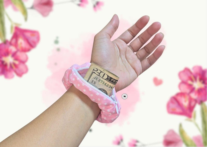 Bracelet de montre chouchou zippé en coton : compatible avec Apple, Samsung, Fitbit, Garmin 5) Pink Polkadot
