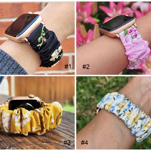 Spring Floral Series Custom Scrunchies Watch Band for Apple Watch, Fitbit Sense 2 Versa 4 3 2 Lite, Samsung Active2 Watch4 Watch5 Strap