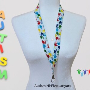 Autism Hi-Five Lanyard: Handmade Cotton ID Badge Holder