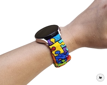 Autism Puzzle Scrunchie Apple Watch Band: Handmade Cotton Comfort
