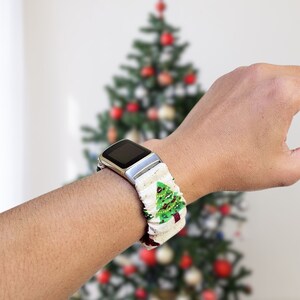 Handmade Christmas Tree Scrunchie Apple Watch Band, Soft Cotton