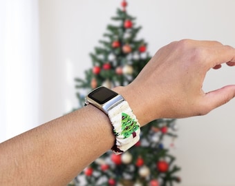 Correa para Apple Watch con forma de árbol de Navidad hecha a mano, de algodón suave.