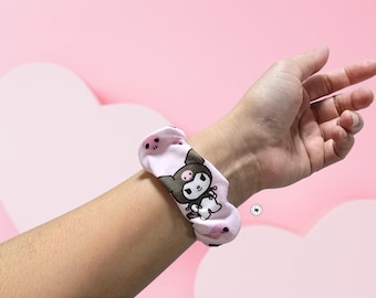 Pink Skull Bunny Scrunchie Watch Band, Polyester Fabric