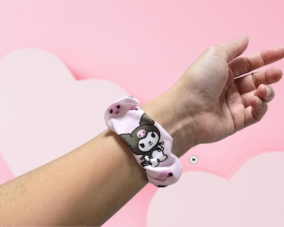 Pink Skull Bunny Scrunchie Watch Band, Polyester Fabric
