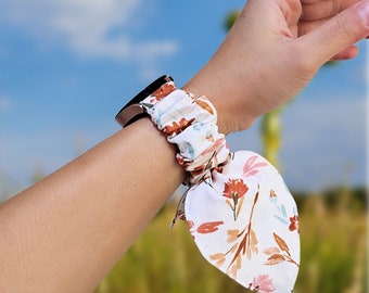 Autumn Floral Scrunchie Apple Watch Band: Handmade Cotton Fitbit, Samsung, Garmin