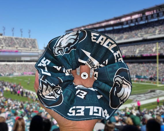Philly Football Midnight Green Scrunchie: Handmade Cotton Hair Tie with Zipper Pocket