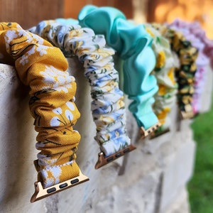 Summer Series Scrunchies Watch Band for Apple Watch, Fitbit Sense2 Versa 432 Lite, Samsung Active2 Watch4/5, Floral Flamingo Lemon Pineapple