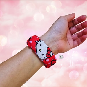 Handmade Kawaii Kitty Scrunchie Watch Band: Cotton Fitbit, Apple, Samsung