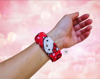 Handmade Kawaii Kitty Scrunchie Watch Band: Cotton Fitbit, Apple, Samsung