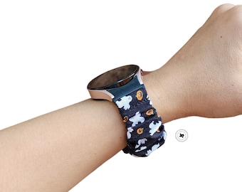 Halloween Ghost Scrunchie Watch Band for Apple Watch, Fitbit, Samsung, Garmin, Gizmo, Embr Wave