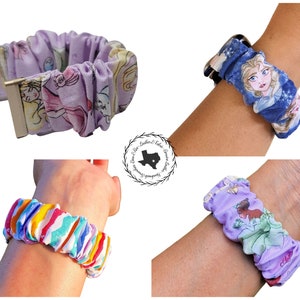 May include: Four different fabric watch bands with various colourful patterns and designs. The bands are made of soft, stretchy fabric and are designed to fit most wrist sizes. The bands are perfect for adding a touch of personality to your Apple Watch.