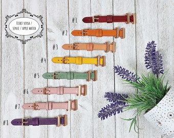 Rainbow of Colors: Leather Watch Bands for Apple Watch, Fitbit Versa Sense | Personalized Gift