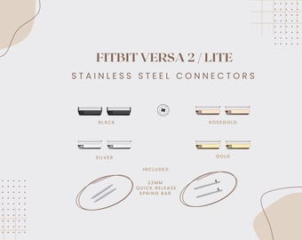 Fitbit Versa 1 2 Lite Adapter, Stainless Steel Connector, Spring Bars