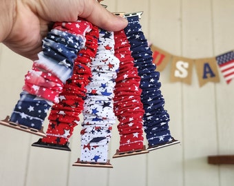 4th of July Patriotic Scrunchie Apple Watch Band: Handmade Cotton
