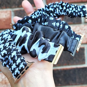 Handmade Black & White Print Scrunchie Apple Watch Band