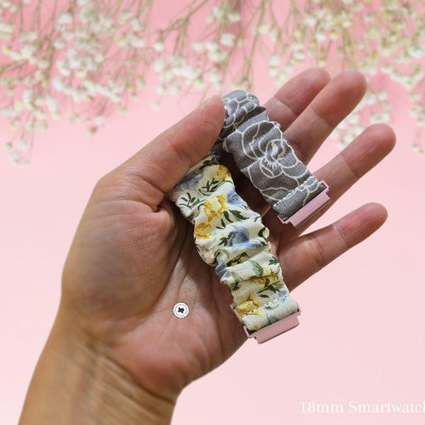 Floral Scrunchies Watch Band, Fits 18mm Smartwatch and Embr Wave 2 Device