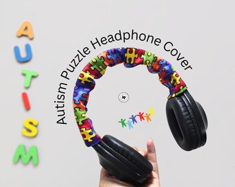 Handmade Autism Puzzle Headphone Cover with Velcro