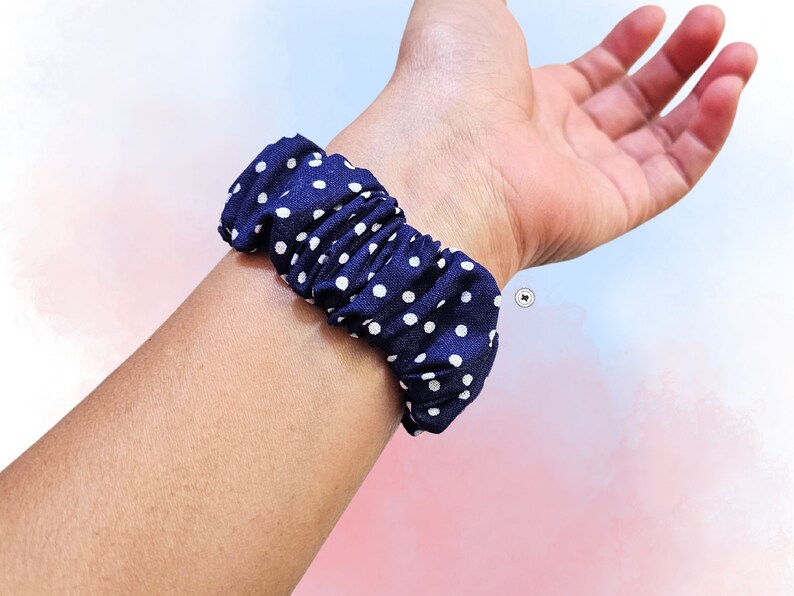 Polkadot Scrunchie Apple Watch Band: Handmade Cotton Fabric 6) Navy Blue