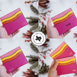 Tarjetero de cuero personalizado, tarjetero de cuero saffiano rosa fuerte, ideas para regalos de dama de honor