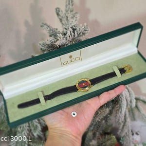 Vintage Gucci 3000 L Gold Plated Black Leather Watch