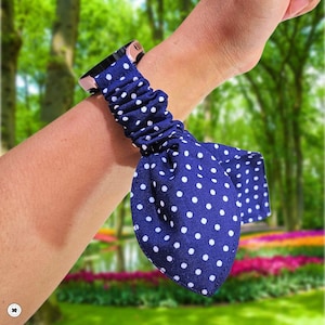 Navy Blue Polkadot Scrunchies Series Watch Band for Apple Watch, Fitbit Charge Sense Versa, 20mm Samsung Fossil Gizmo Garmin Q7