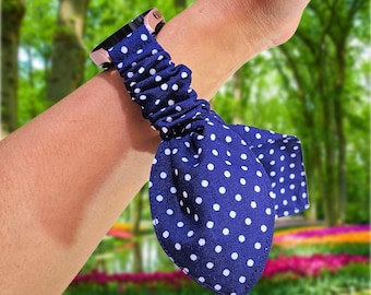 Bracelet de montre chouchou à pois bleu marine : coton fait main Apple, Samsung, Fitbit
