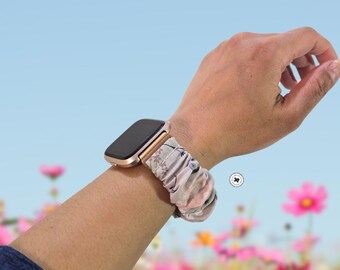 Floral Scrunchie Apple Watch Band: Handmade Cotton Fabric Strap