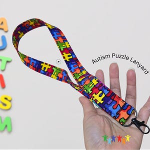Autism Puzzle Lanyard: Handmade Cotton ID Badge Holder