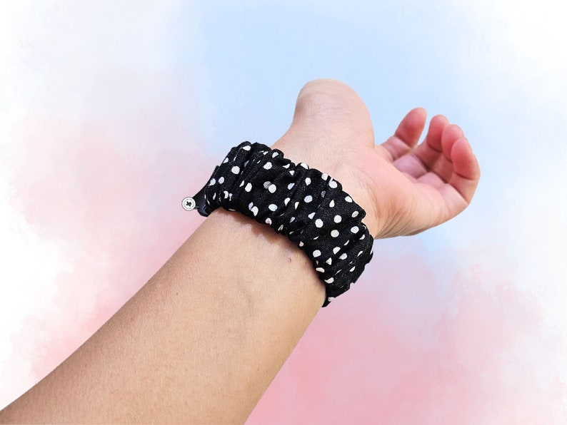 Polkadot Scrunchie Apple Watch Band: Handmade Cotton Fabric 7) Black