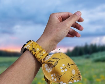 Dandelion Scrunchie Watch Band: Cotton Fabric, Fits Apple, Samsung, Fitbit
