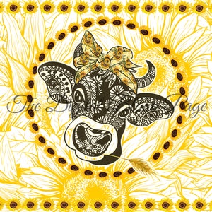 Vaquilla de girasol, diseño de vaca, vaso de verano, envoltura de vaso delgado de 20 oz, archivo PNG digital, descarga instantánea