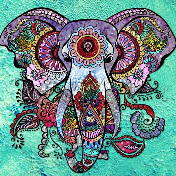 Turquoise Elephant, Boho Elephant Design, Mandala, 20oz Skinny Tumbler Wrap, Digital PNG File, Instant Download