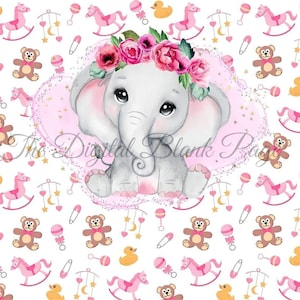 Pink Baby Elephant Tumbler, Baby Shower, 20oz Skinny Tumbler Wrap, Digital PNG File, Instant Download