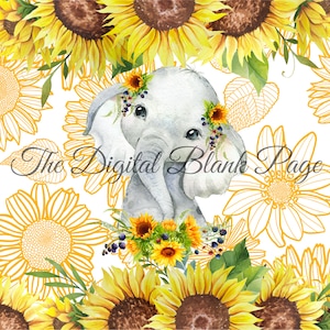 Elefante girasol, flor de verano, 20oz Skinny Tumbler Wrap, archivo PNG digital, descarga instantánea