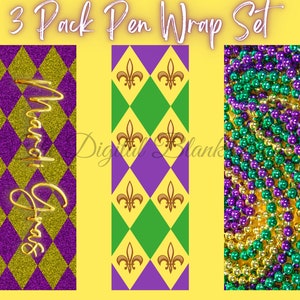 Mardi Gras, Pen Wrap Set, 3 Pack, Digital PNG File, Instant Download