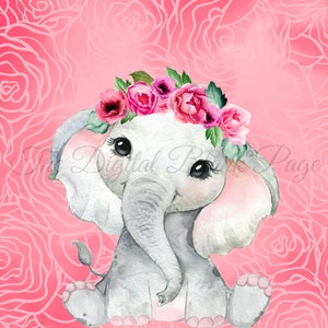 Pink Baby Elephant Tumbler, Rose Design, 20oz Skinny Tumbler Wrap, Digital PNG File, Instant Download
