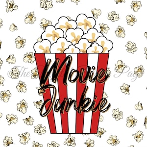 Movie Junkie, Popcorn Design, 20oz Skinny Tumbler Wrap, Digital PNG File, Instant Download