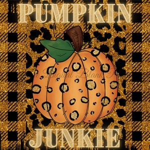 Pumpkin Junkie, Leopard Print, Gold and Black, 20oz Skinny Tumbler Wrap, Digital PNG File, Instant Download