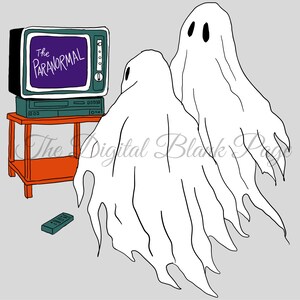 Nostalgic Ghosts Watching TV, Halloween Wrap, 20oz Skinny Wrap, Digital PNG File, Instant Download