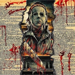 Michael Myers, Bloody Bookpage, Horror, 20oz Skinny Tumbler Wrap, Digital PNG File, Instant Download