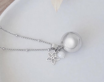 Pregnancy bola - silver - flower - natural stone - crystal healing - pregnancy jewelry - gift for expectant mothers