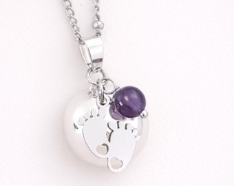 Pregnancy bola - silver - baby feet - natural stone - crystal healing - pregnancy jewelry - gift for expectant mothers