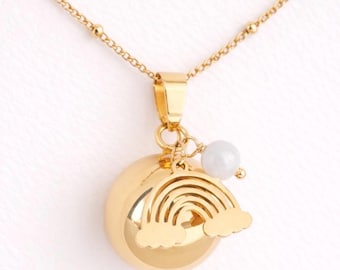 Pregnancy bola - gold - rainbow - natural stone - crystal healing - pregnancy jewelry - gift for expectant mothers