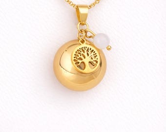 Pregnancy bola - gold - tree of life - natural stone - crystal healing - pregnancy jewelry - gift for expectant mothers