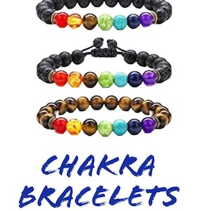 Chakra Bracelet Set: Lava Stone & Tiger Eye, Energy Healing