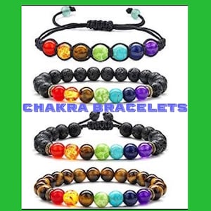 Chakra Bracelet Set with Lava Stones for essential oil Tiger Eye Stone, Energy Healing for family and friends